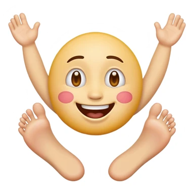 An emoji face that has his feet in the air behind him sticker