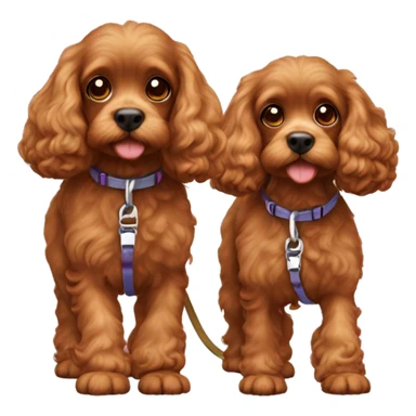 Two cute brown cavapoos walking on leash sticker