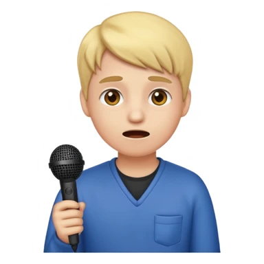 emoji student nervous afraid to speak, shy face, microphone crossed, white background sticker