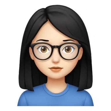 girl with long black hair, brown eyes, wearing glasses sticker