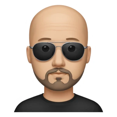 Bald man, wearing black fashion sunglasses, goatee beard sticker
