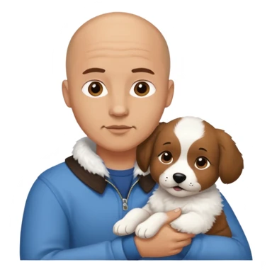 Bald guy, brunette and white puppy sticker