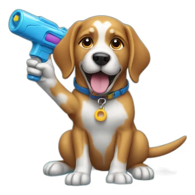 dog pointing a water gun sticker