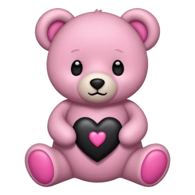 Teddy bear with a pink tummy holding a black heart sticker