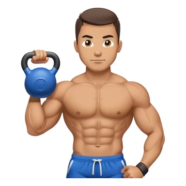 jacked man with blue shorts holding kettlebell sticker