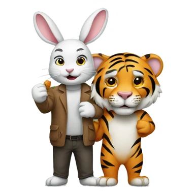 rabbit and tiger are holding  sticker