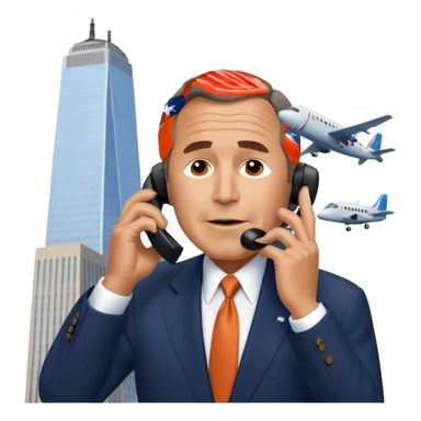  emoji of the world trade center with a plane crashed into it and george bush on a phone in front of them sticker