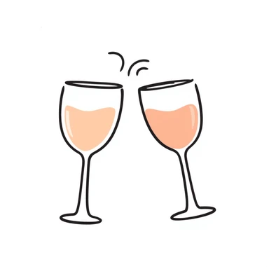 a pair of elegant goblets or wine glasses clinking together, pastel colors dd9fb0, ffc6d3, a3bfc9, c4bee2, f1b091, detailed hand-drawn doodle style sticker