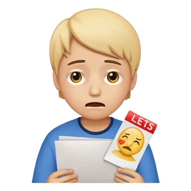 emoji student sad holding paper IELTS 5.5, crying, failure, white background sticker