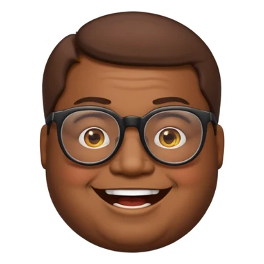 Create a fat emoji man with brown hair and black glasses sticker