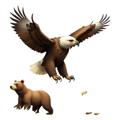 Collage of wild animals: a majestic bear in a lush green forest, a soaring eagle in the sky. A vibrant and detailed nature scene, capturing the beauty of wildlife. Transparent background. sticker