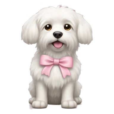 Fluffy white dog with pastel pink bow sticker