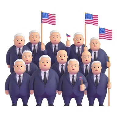 group of fat politicians together wearing suits with flag pins sticker