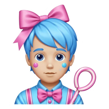 candy boy from candyland blue pink mixed candy hair with ribbon and  sticker