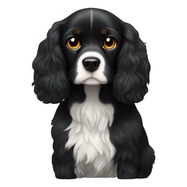 Small completely black king spaniel with black fur on his whole face and white fur on chest sticker