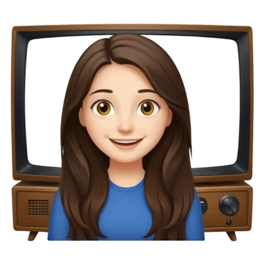 happy long haired brunette girl hazel eyes watching tv sticker