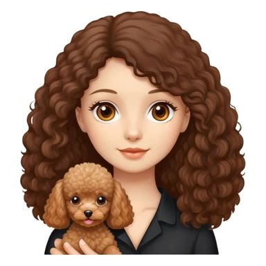 à beatiful long hair brunette with  brown eyes and apricot toy poodle  dog girl sticker