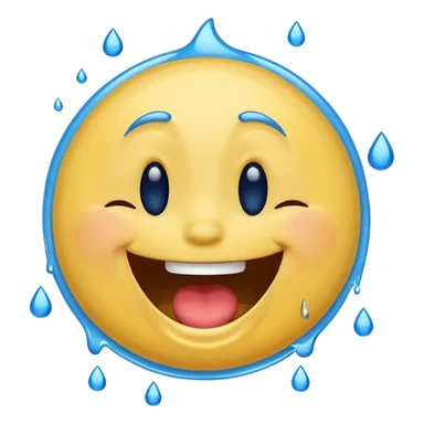 Emoji, yellow round laughing hysterically face, with blue tears of joy on it.  sticker