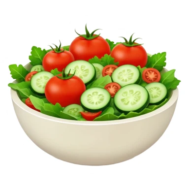 Salads avatar in clean emoji-style illustration. Fresh salad bowl with greens, tomatoes, cucumber, bright green tones, simple shapes, flat design, high contrast, light and healthy. sticker
