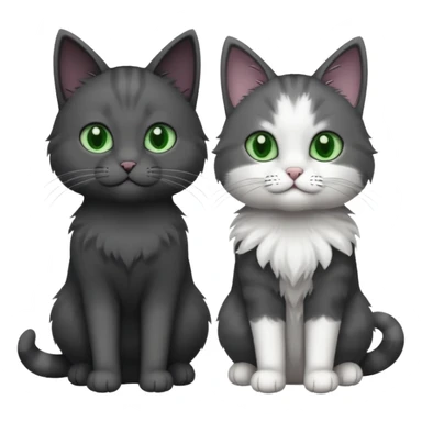 one dark grey and white cat and one completely solid dark grey cat with green eyes and only white paws sticker