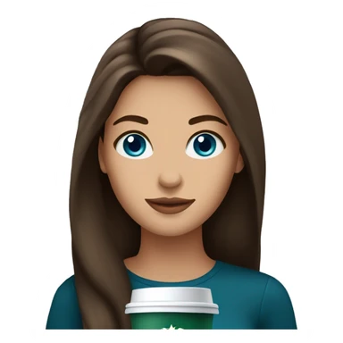 Brunette with long hair and blue eyes and Starbucks coffee sticker