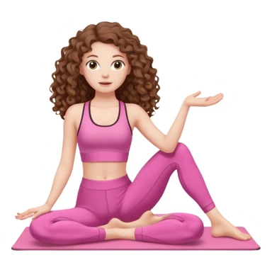 pale white girl with long brown curly hair pilates pink sticker
