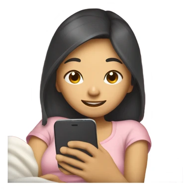 asian girl laying in bed texting her boyfriend with a heart sticker