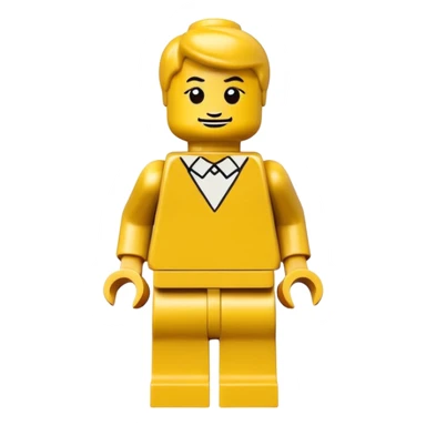 LEGO minifigure, classic yellow face, blocky body, neutral expression sticker