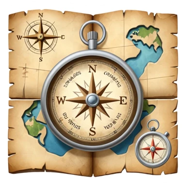 a map and a compass sticker