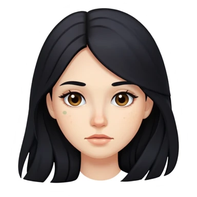 woman with acne, long black hair and subtle makeup sticker