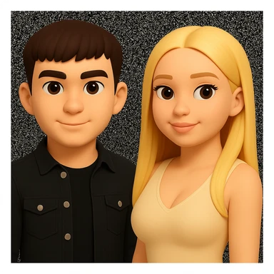 In the style of 3D Emoji, slightly increase the volume of the upper body of the girl, separate the girl and the boy from each other, and make the skin color the same for both characters. Maintain the 3D Emoji style characteristics. sticker