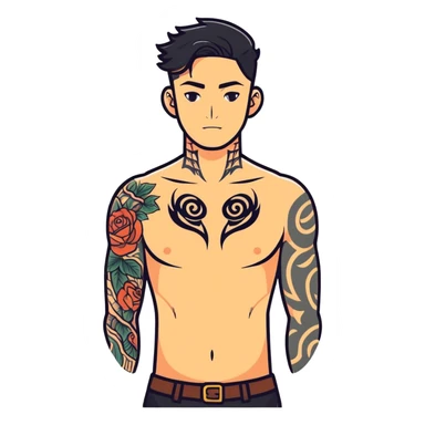 Man with tattoo sticker