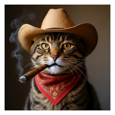 Make the cigar lit and the cat smoking with visible smoke in a realistic style. sticker