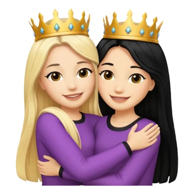 Two queens with long black hair and blonde  hugging. sticker