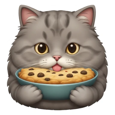 Gray cute cat eating food with cheeks full fat very very fat  sticker