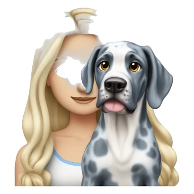 Blonde girl with blue eyes and long hair with a blue merle great dane dog sticker