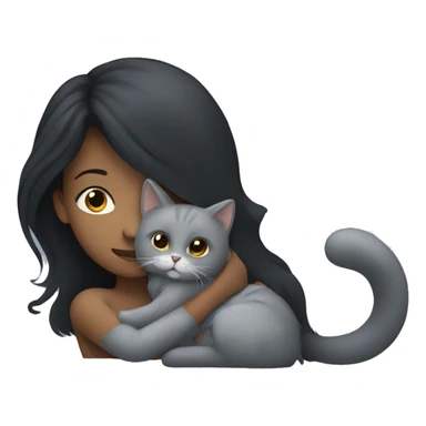 Black long haired woman hugging a grey long haired kitty  sticker