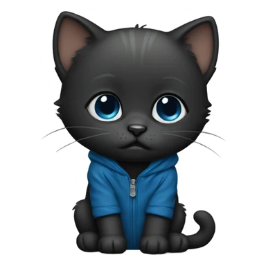 Black kitten that’s sad with blue jacket  sticker