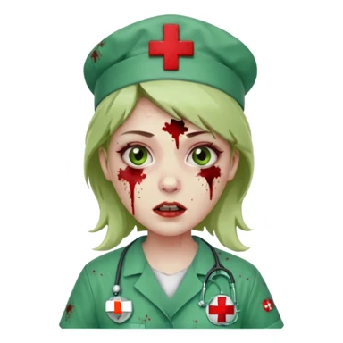 Zombie nurse in scrubs, red cross hat sticker