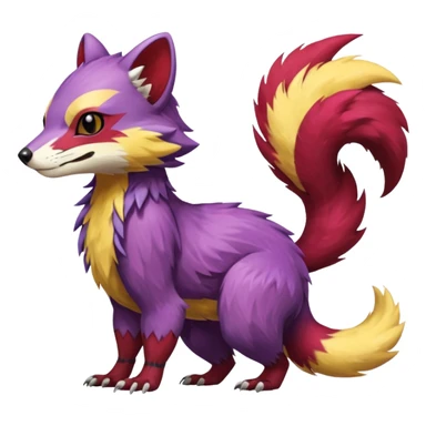 Purple, red, yellow Trico-Sergal-Furret-Ferret-Wolverine-Vernid-fusion-Fakemon-animal-hybrid-creature, full body sticker