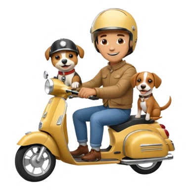 man and his pet dog riding a vespa sticker