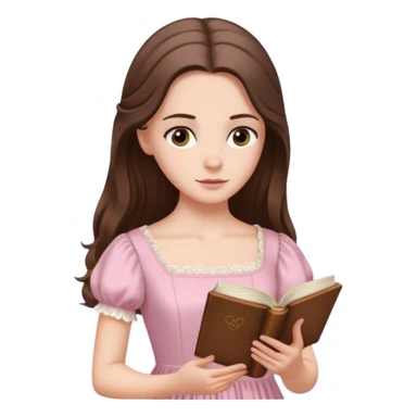  white long brunette hair girl with hazel eyes in light pink reading Pride and Prejudice sticker