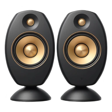pair of big speakers emoji, deep matte black metal body, circular speaker cones with subtle depth, smooth rounded edges, minimalistic futuristic 3D style, luxury aesthetic sticker