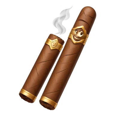 Emoji-style cigar icon, dark brown wrapper, subtle smoke, minimalistic, clean silhouette, metal details sticker