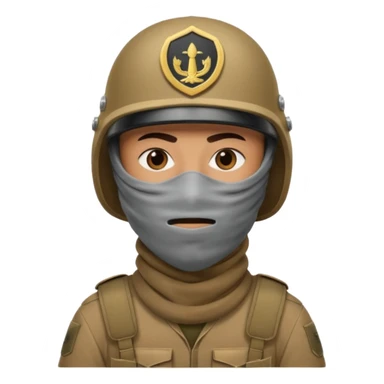 
an Iraqi soldier with a serious face, wearing a helmet and a balaclava covering his mouth sticker