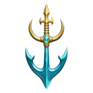 Cyan Poseidon's trident with glitter and water effects around it. sticker