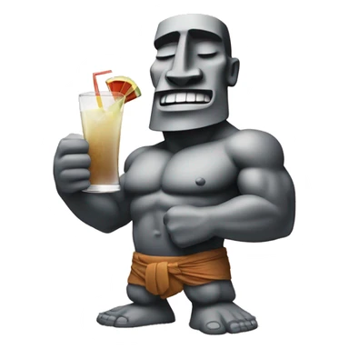 MOAI FLEXING MUSCLE WITH A COCKTAIL, ON THE BEACH   sticker