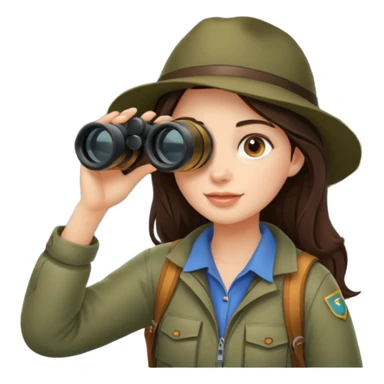 Brunette girl exploring camping binoculars  sticker