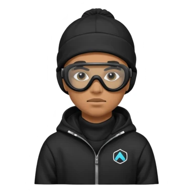 skier with black goggles hoodie and face mask looking stylish like an underground rapper sticker