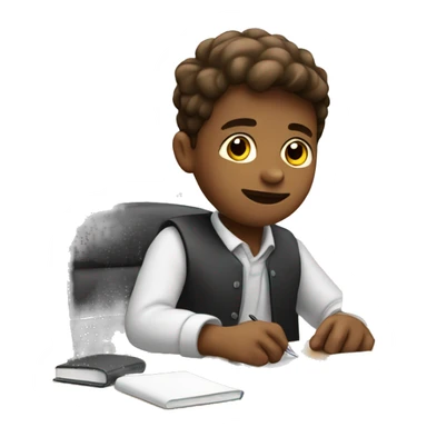 schoolboy sitting at desk, working at computer sticker